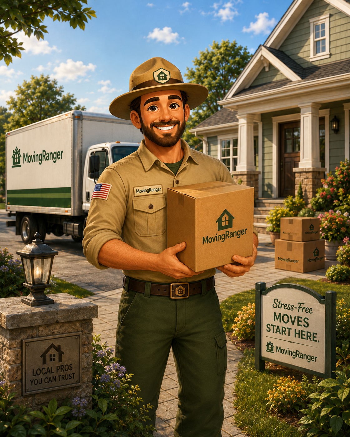MovingRanger guide carrying a box outside a home